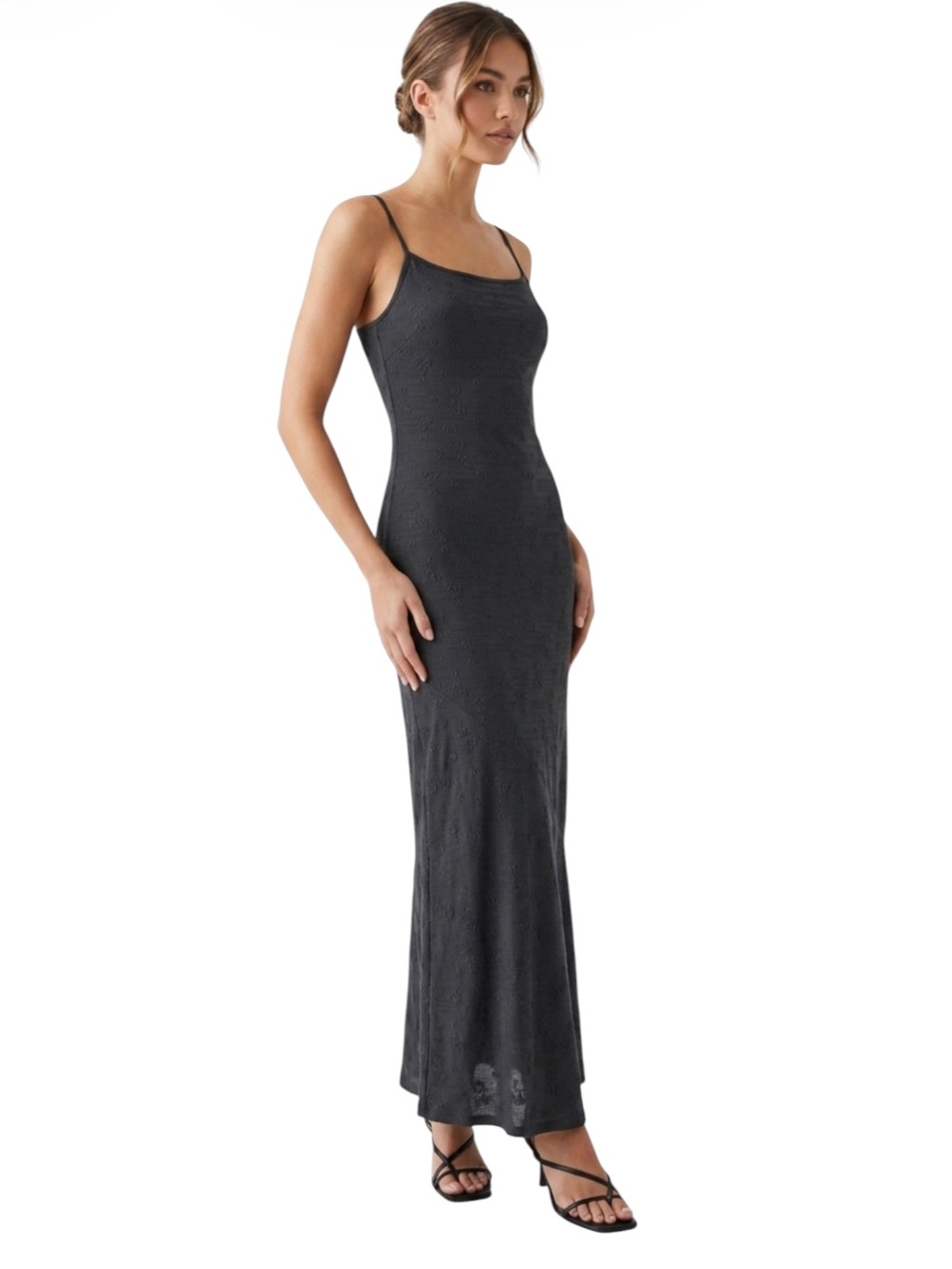 See You Monday Black Textured Pointelle Knit Bodycon Maxi Dress Size S